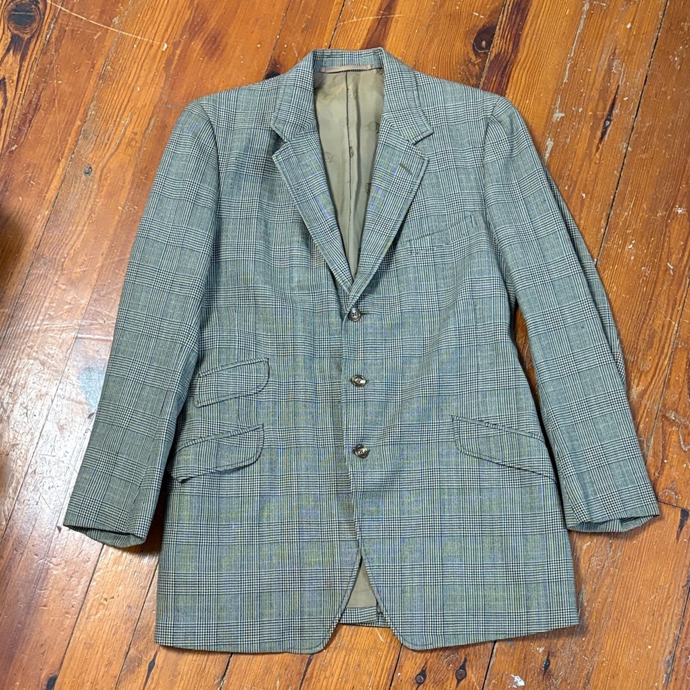 Vintage Pytchley Men's Beige Brown Plaid Fox Hunt‎ Coat Blazer Size 42L